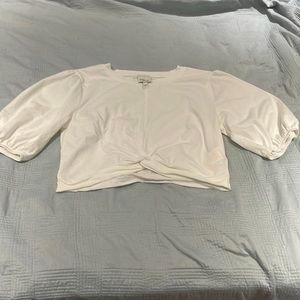 Minkpink cropped white top with bubble sleeves